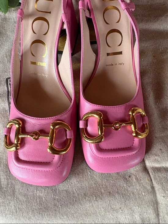 Gucci Pink Leather Horsebit Slingback Heels - Picture 10 of 11